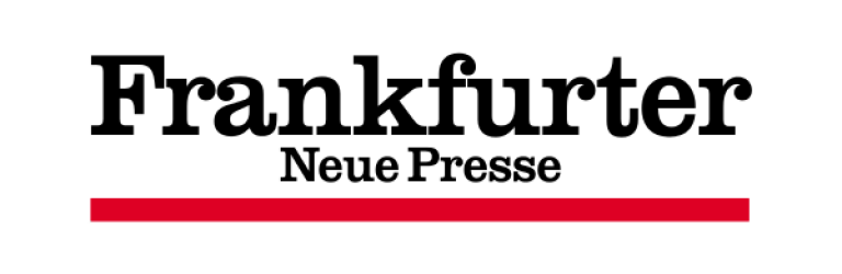 Logo der Frankfurter Neue Presse in schwarzer Schrift mit rotem Querstrich auf weißem Hintergrund