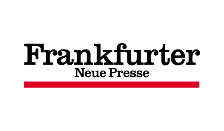 Logo der Frankfurter Neue Presse in schwarzer Schrift mit rotem Querstrich auf weißem Hintergrund
