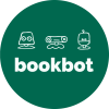 Grünes Logo mit drei stilisierten Robotergesichtern oben und dem weißen Schriftzug „bookbot“ darunter.
