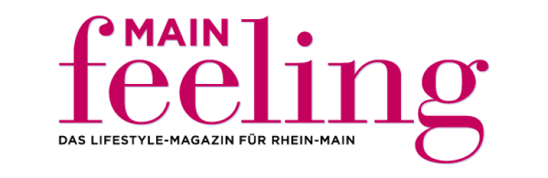 Logo des Lifestyle-Magazins MAINfeeling in Pink mit dem Schriftzug „Das Lifestyle-Magazin für Rhein-Main“