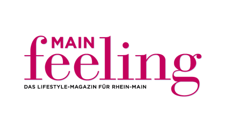 Logo des Lifestyle-Magazins MAINfeeling in Pink mit dem Schriftzug „Das Lifestyle-Magazin für Rhein-Main“